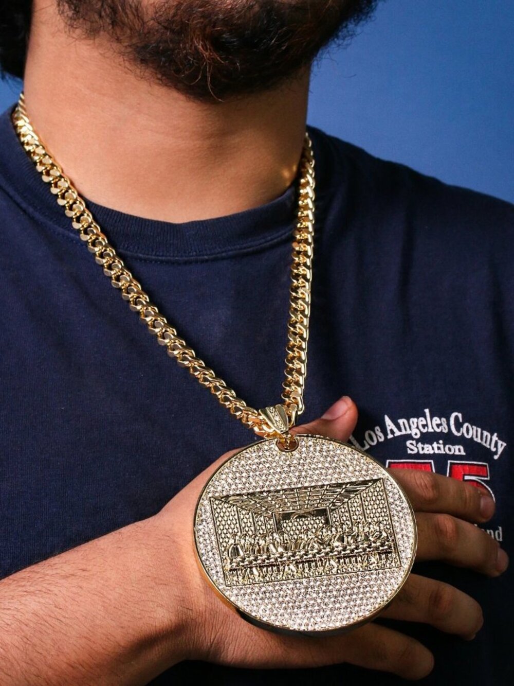 14K Plated Iced Out Oversized Last Supper & Cuban Chain